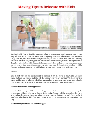 Moving Tips to Relocate with Kids