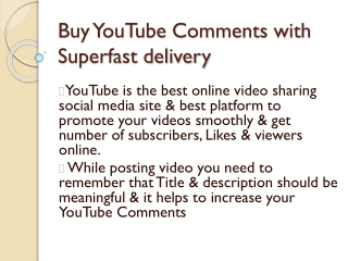 Buy YouTube Comments with Superfast delivery