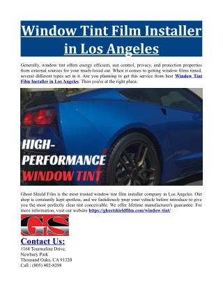 Window Tint Film Installer in Los Angeles