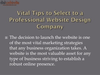 Vital Tips to Select to a Professional Website Design Company
