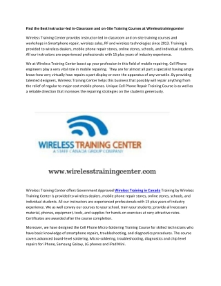 Find the Best Instructor-led in-Classroom and on-Site Training Courses at Wirelesstrainingcenter