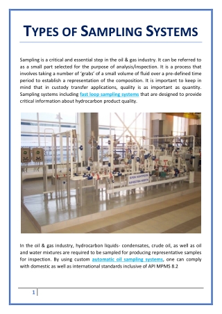 Automatic Oil Sampling and Analysis Systems