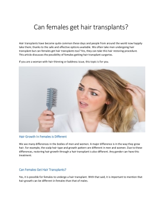 Can females get hair transplants?