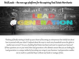 BoldLeads | the new age platform for the aspiring Real Estate Merchants