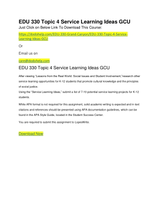 EDU 330 Topic 4 Service Learning Ideas GCU