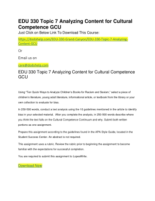 EDU 330 Topic 7 Analyzing Content for Cultural Competence GCU