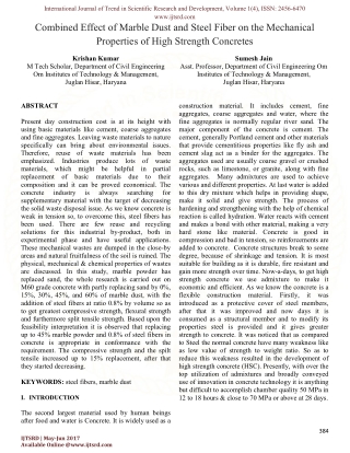 Combined Effect of Marble Dust and Steel Fiber on the Mechanical Properties of High Strength Concretes