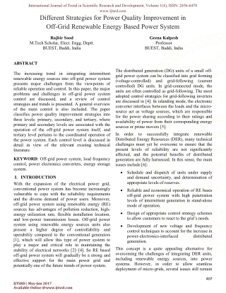 Different Strategies for Power Quality Improvement in Off-Grid Renewable Energy Based Power System