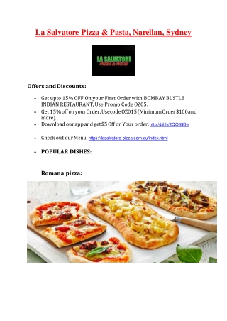 La Salvatore Pizza & Pasta Menu –10 % off Italian restaurant in Narellan, Sydney, NSW.