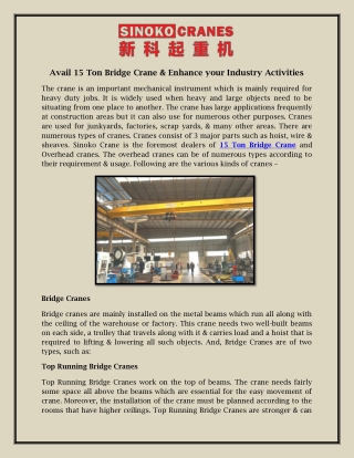 Avail 15 Ton Bridge Crane & Enhance your Industry Activities