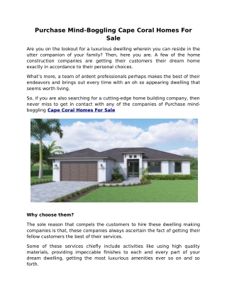 Purchase Mind-Boggling Cape Coral Homes For Sale