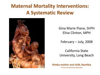 Maternal Mortality Interventions: A Systematic Review