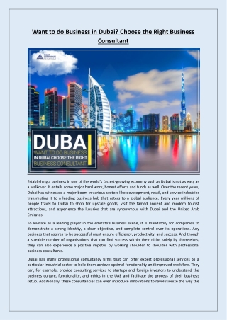 WANT TO DO BUSINESS IN DUBAI? CHOOSE THE RIGHT BUSINESS CONSULTANT