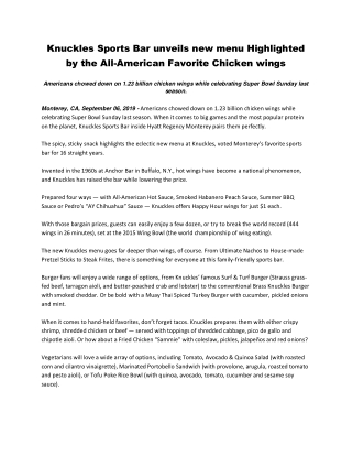 Knuckles Sports Bar unveils new menu Highlighted by the All-American Favorite Chicken wings