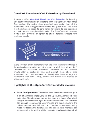 OpenCart Abandoned Cart Extension by Knowband
