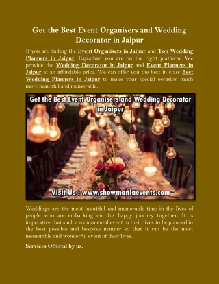 Get the Best Event Organisers and Wedding Decorator in Jaipur