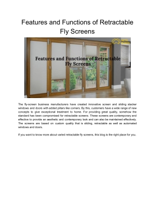 Features and Functions of Retractable Fly Screens