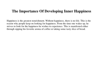 The Importance Of Developing Inner Happiness