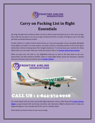 Carry on Packing List in flight Essentials