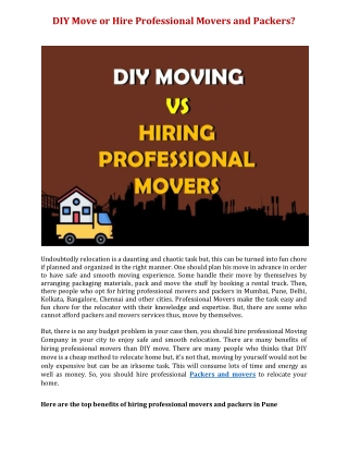 DIY Move or Hire Professional Movers and Packers?