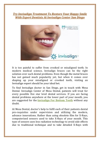 Try Invisalign Treatment To Restore Your Happy Smile With Expert Dentists At Invisalign Center San Diego