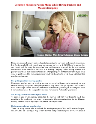 Common Mistakes People Make While Hiring Packers and Movers Company