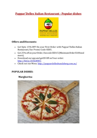 Pappar’Delles Italian Restaurant Bundaberg - 10% off – Pizza restaurant Bundaberg