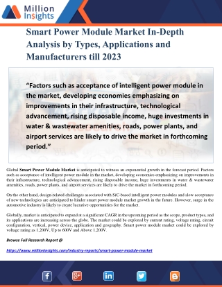 Smart Power Module Market In-Depth Analysis by Types, Applications and Manufacturers till 2023