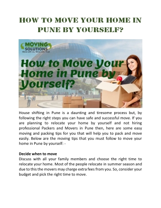 How to Move Your Home in Pune by Yourself?