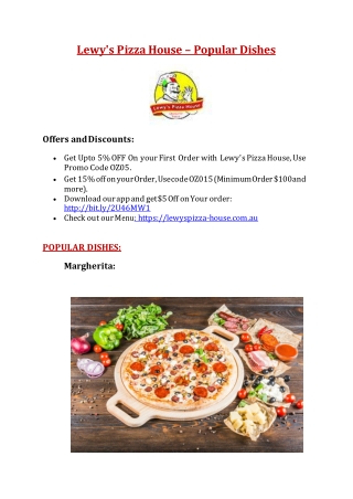 Lewy's Pizza House Menu – 5% off – Italian restaurant Bathurst