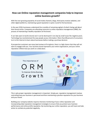 How can Online reputation management companies help to improve online business growth?