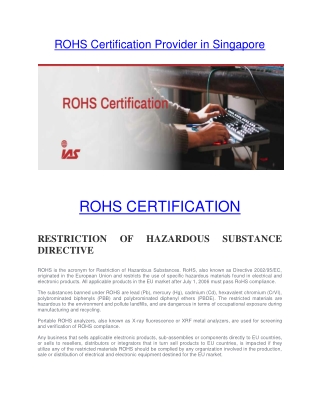 ROHS Certification Services in Singapore