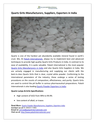 Quartz Grits Manufacturers, Suppliers, Exporters in India