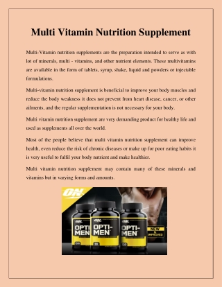 Multi Vitamin Nutrition Supplement