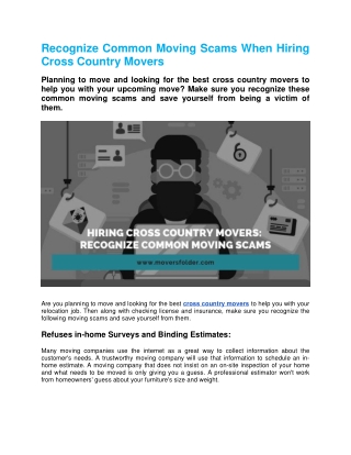 Recognize Common Moving Scams When Hiring Cross Country Movers