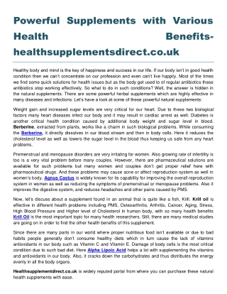 Powerful Supplements with Various Health Benefits healthsupplementsdirect.co.uk