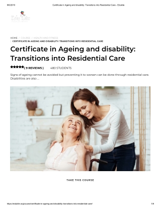 Certificate in Ageing and disability_ Transitions into Residential Care - Edukite