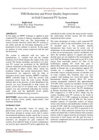 THD Reduction and Power Quality Improvement in Grid Connected PV System