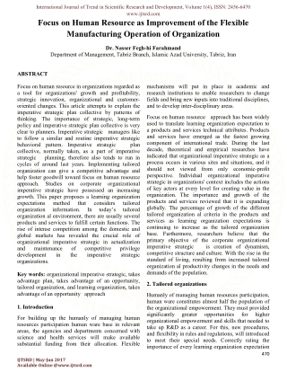 Focus on Human Resource as Improvement of the Flexible Manufacturing Operation of Organization