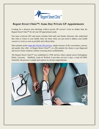 Regent Street Clinic™- Same Day Private GP Appointments