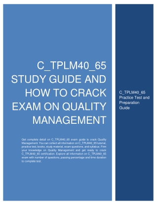 C_TPLM40_65 Study Guide and How to Crack Exam on Quality Management