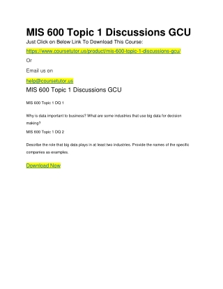 MIS 600 Topic 1 Discussions GCU