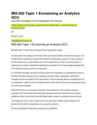 MIS 600 Topic 1 Envisioning an Analytics GCU