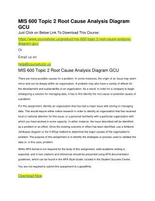 MIS 600 Topic 2 Root Cause Analysis Diagram GCU