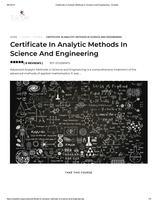 Certificate In Analytic Methods In Science And Engineering - Edukite