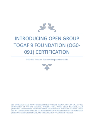 Introducing Open Group TOGAF 9 Foundation (OG0-091) Certification