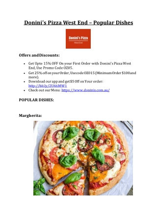 Donini's Pizza West End Menu - 	10% off – Pizza restaurant West End