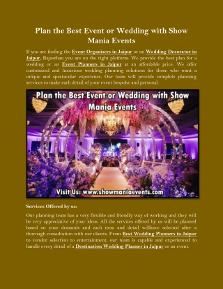 Plan The Best Event Or Wedding With Show Mania Events