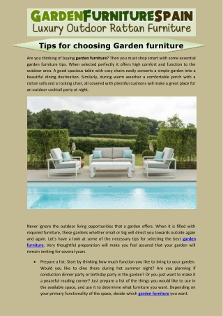 Tips for choosing Garden furniture