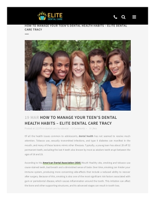 HOW TO MANAGE YOUR TEEN’S DENTAL HEALTH HABITS – ELITE DENTAL CARE TRACY